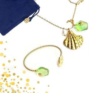 Tory Burch Green Ocean Shells Necklace & Bracelet Set